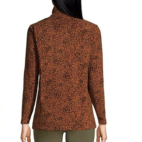 Lands' End Womens Quarter Zip Fleece Pullover Burnt Caramel Leopard Print - Picture 2 of 2